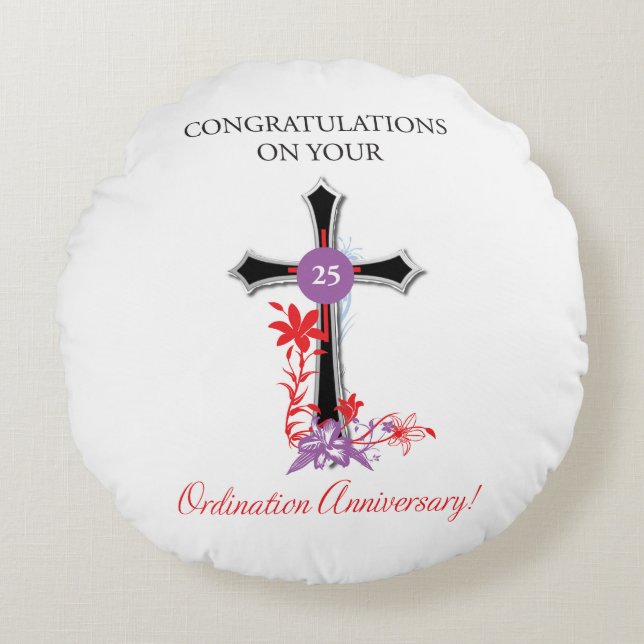 Priester 25. Ordination Jahrestag Schwarzes Kreuz Rundes Kissen (Vorderseite)