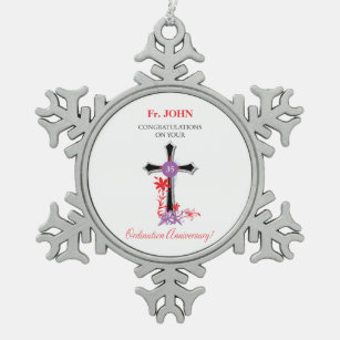 Priester 35. Ordination Jubiläum Schwarzes Kreuz Schneeflocken Zinn-Ornament