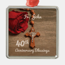 Priester 40. Ordination Jubiläum Rose und Rosary Ornament Aus Metall