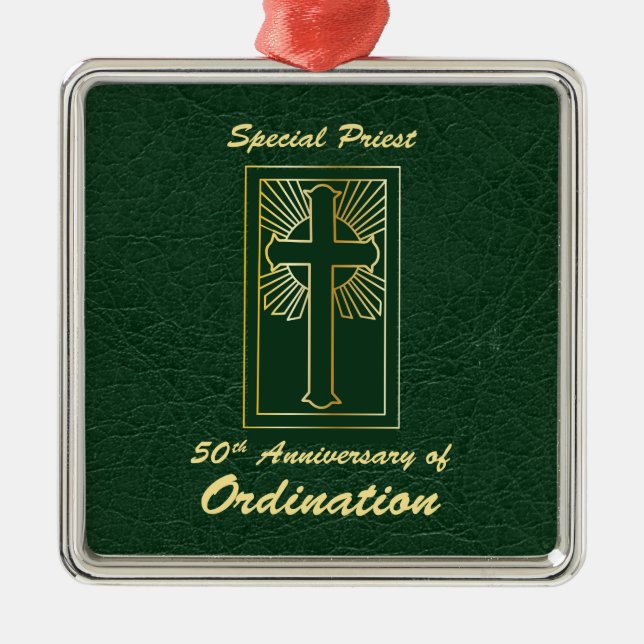 Priester 50 Jubiläum der Ordination Leder Look Ornament Aus Metall (Vorne)