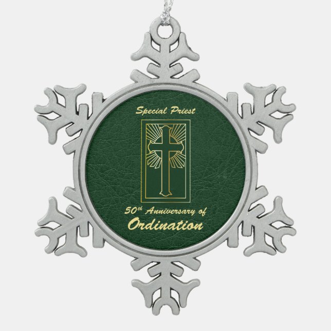 Priester 50 Jubiläum der Ordination Leder Look Schneeflocken Zinn-Ornament (Vorderseite)