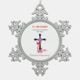 Priester 55. Ordination Jubiläum Schwarzes Kreuz Schneeflocken Zinn-Ornament