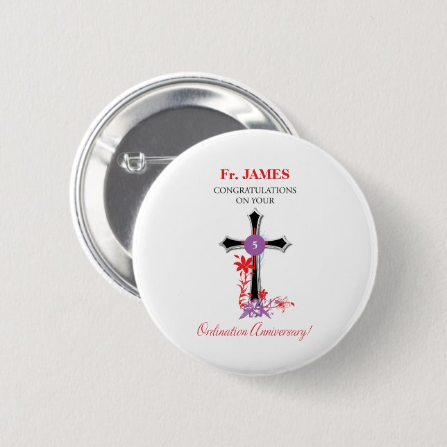 Priester 5. Ordination Jubiläum Schwarzes Kreuz Button (Vorne & Hinten)