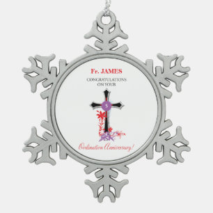 Priester 5. Ordination Jubiläum Schwarzes Kreuz Schneeflocken Zinn-Ornament