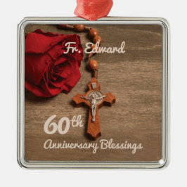 Priester 60. Ordination Jubiläum Rose und Rosary Ornament Aus Metall