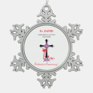 Priester 75. Ordination Jubiläum Schwarzes Kreuz Schneeflocken Zinn-Ornament