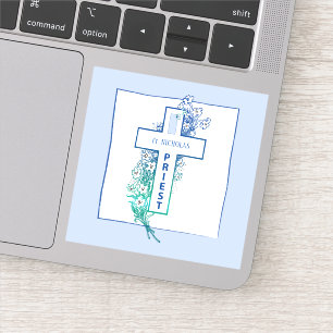 Priester Cross Blume Personalisiert Aufkleber