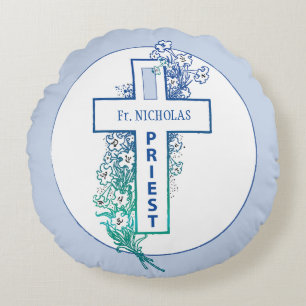 Priester Cross Blume Personalisiert Rundes Kissen