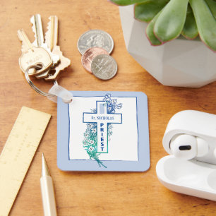 Priester Cross Blume Personalisiert Schlüsselanhänger