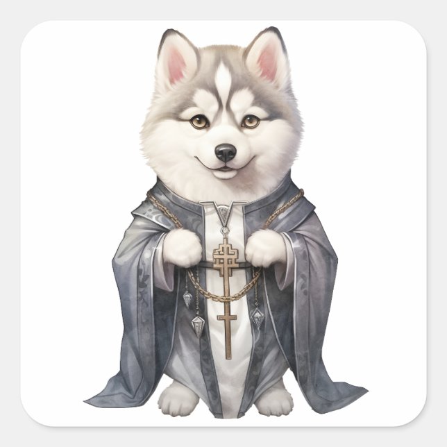Priester King Siberian Husky Dog Quadratischer Aufkleber (Vorderseite)