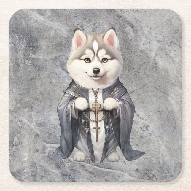 Priester King Siberian Husky Dog Rechteckiger Pappuntersetzer (Vorderseite)