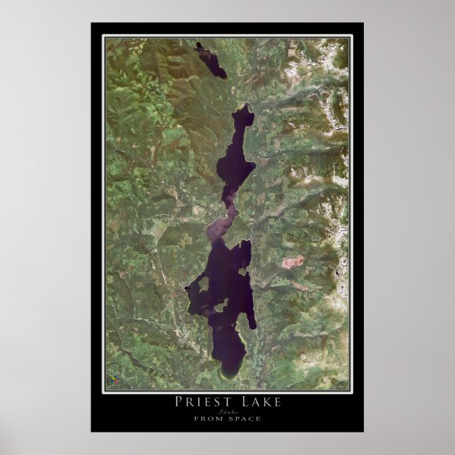 Priester Lake Idaho Satellitenplakat Karte Poster (Vorne)