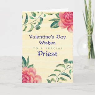 Priester, Rosen zum Valentinstag auf Gelb Feiertagskarte