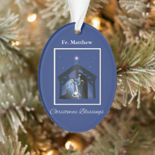 Priester-Weihnachtssegen, Kippfigur auf Blau Ornament