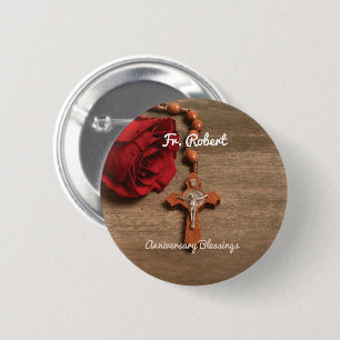 Priesterordnung Rote Rose und Rosary Button