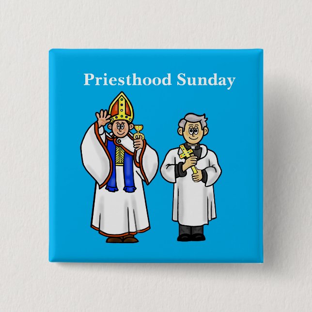 Priestersonntag Button mit zwei glücklichen Priest (Vorderseite)
