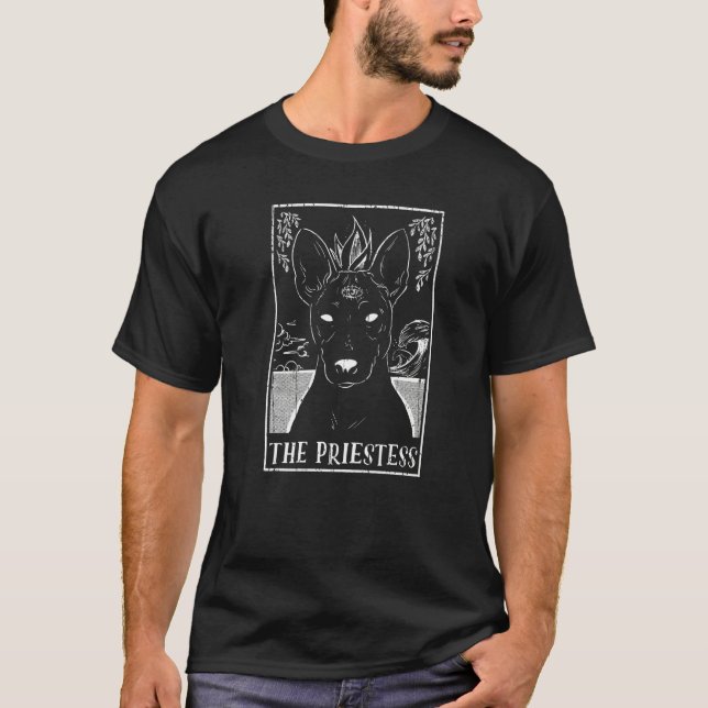 Priestess Dog Basenji Tarot Card Pagan Goblincore T-Shirt (Vorderseite)