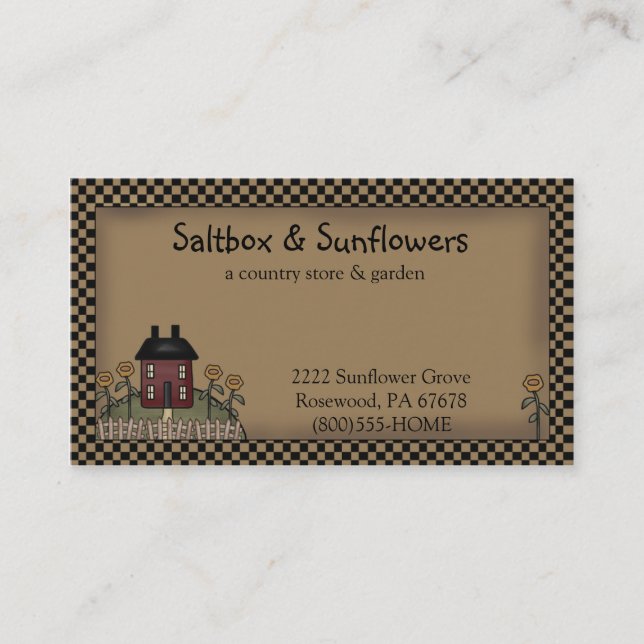Prim Country Saltbox & Sunblumen Business Card Visitenkarte (Vorderseite)