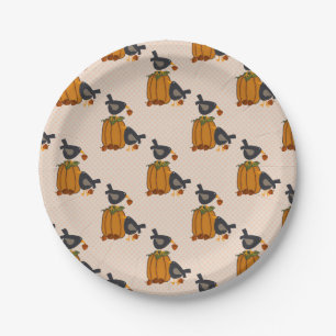 Prim Crows and Pumpkins Custom Paper Tellers 7" Pappteller
