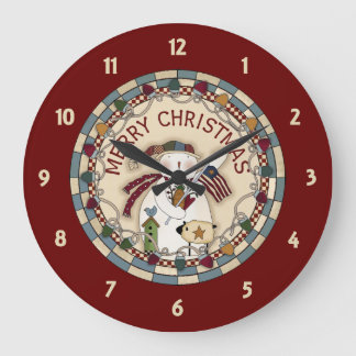 Prim Merry Christmas Snowmen Große Wanduhr