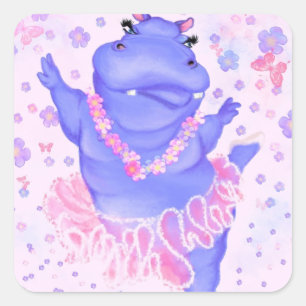 Prima Ballerina Hippo - Bild / Text hinzufügen Quadratischer Aufkleber