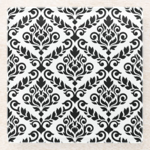 Prima Damask Muster Black auf Weiß Glasuntersetzer