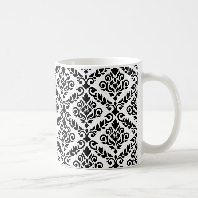 Prima Damask Muster Black auf Weiß Kaffeetasse (Rechts)