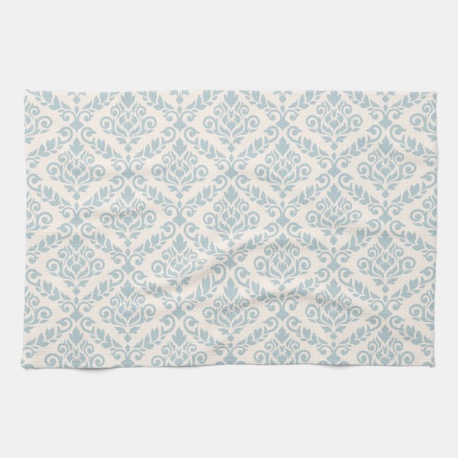 Prima Damask Muster Blue auf Cream Geschirrtuch (Horizontal)