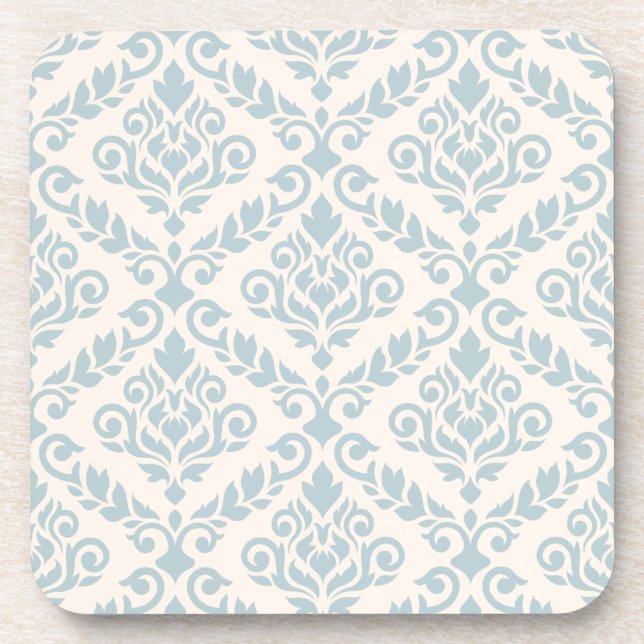 Prima Damask Muster Blue auf Cream Getränkeuntersetzer (Vorderseite)