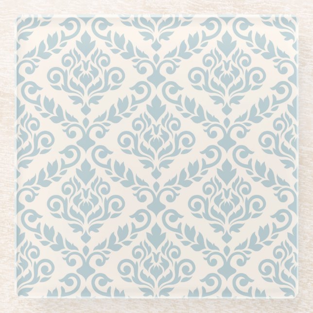 Prima Damask Muster Blue auf Cream Glasuntersetzer (Vorderseite)