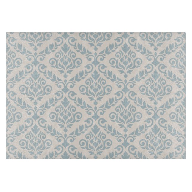 Prima Damask Muster Blue auf Cream Schneidebrett (Vorderseite)
