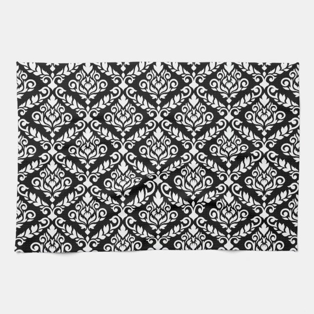 Prima Damask Muster Weiß auf schwarz Geschirrtuch (Horizontal)