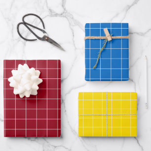 Primär Rot Blau und Gelb mit Weiß Karo Geschenkpapier Set