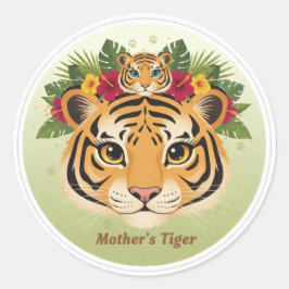 Primär: Süße Mutter-Tiger und Jungtier-Aufkleber - Runder Aufkleber