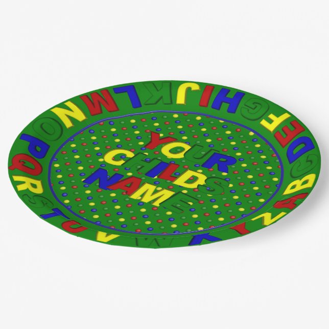 Primärdots Alphabet, Grünpapierplatte Pappteller (Schrägansicht)