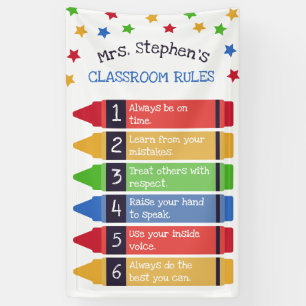 Primäre Crayons Stars 6 Klassenregeln Banner