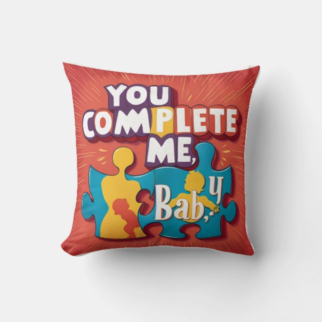 Primäres Farbpuzzle: Mama & Baby "You Complete me Kissen (Vorderseite)