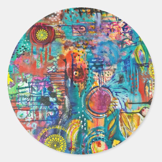 Primärfarbige Liebe Runder Aufkleber (Vorderseite)