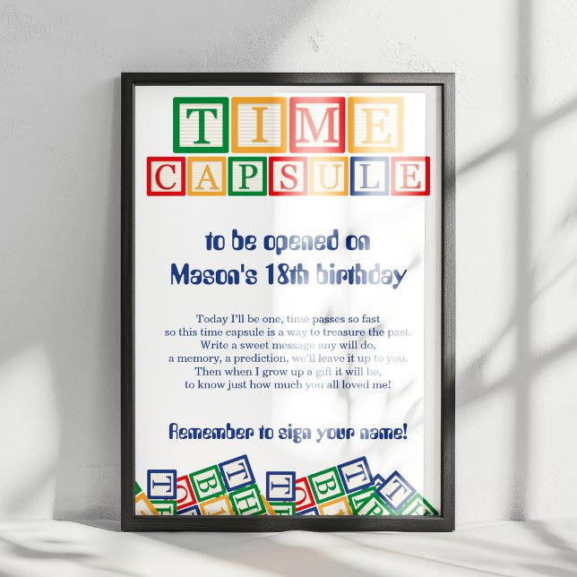 Primary Colors Blocks Time Capsule 1st Birthday Poster (Von Creator hochgeladen)