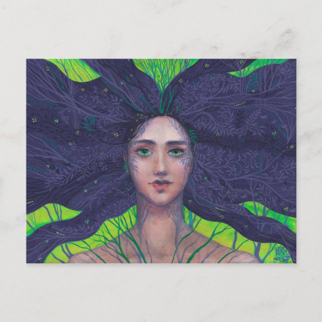 Primavera Spring Goddess Fantasy Surreal Portrait Postkarte (Vorderseite)
