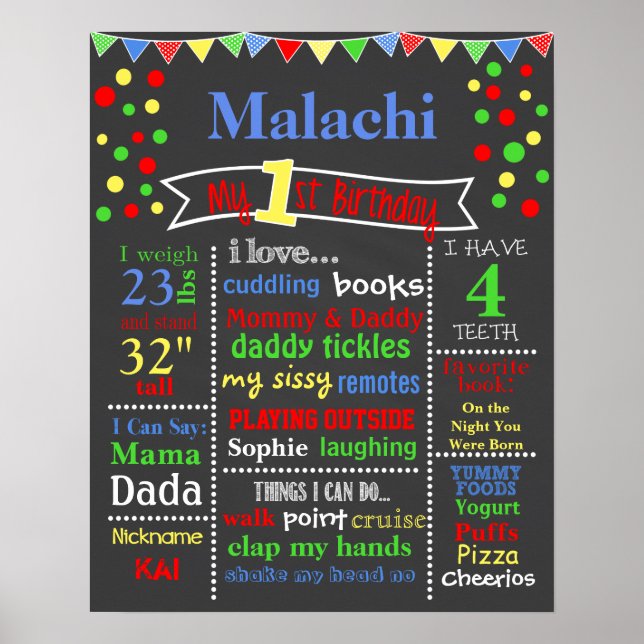 Prime Polka Dot Birthday Chalkboard Poster (Vorne)