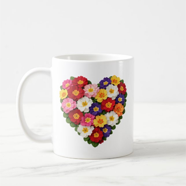 Primel-Blumenherz Februar-Geburtsblume Kaffeetasse (Links)