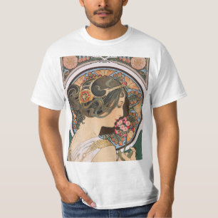 Primel durch Mucha - Vintage Blumenkunst Nouveau T-Shirt