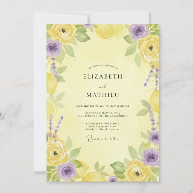 Primel-Lavendel-Hochzeit bemalt Einladung (Vorderseite)