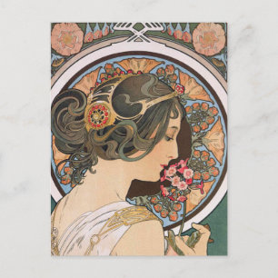 Primel von Mucha - Vintage Floral Art Nouveau Postkarte