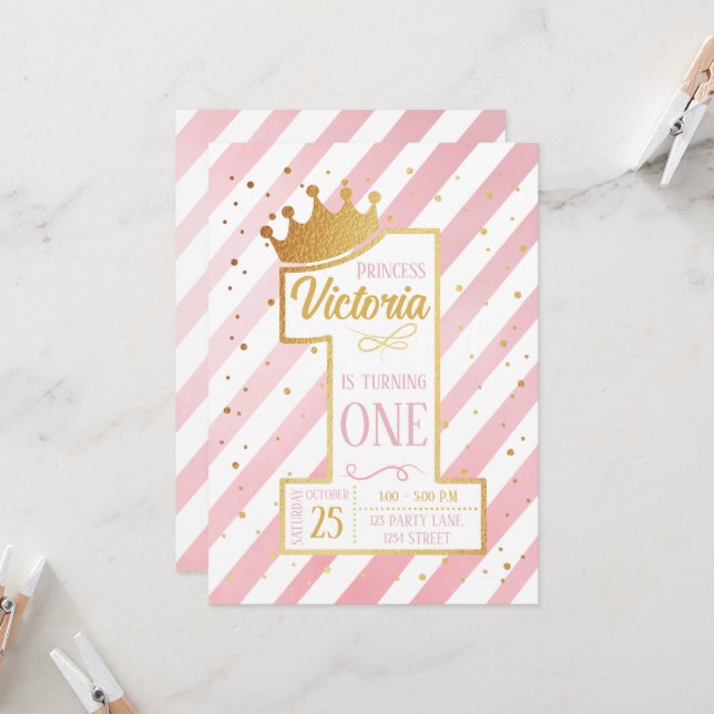 Primer cumpleaños de la Princesa Einladung (Vorderseite/Rückseite Beispiel)