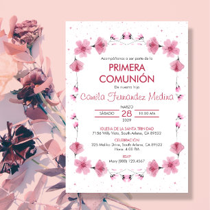 Primera Communion Rosa Blume Erste Kommunion Einladung
