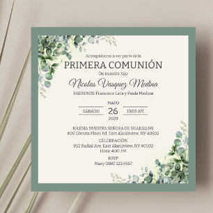 Primera Comunion Green Verlasst Boy First Communat Einladung