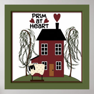 Primitiv im Heart Country Sheep & House Dekor Poster