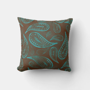 Primitiv schmuffige Paisley Türkis und Braun Kissen